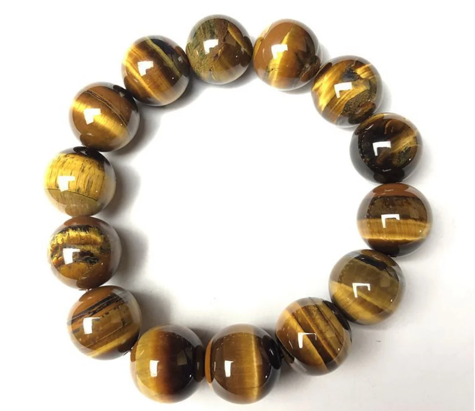 High quality 14mm yellow tiger eye stone string elastic men's bracelet punk retro personality unique jewelry