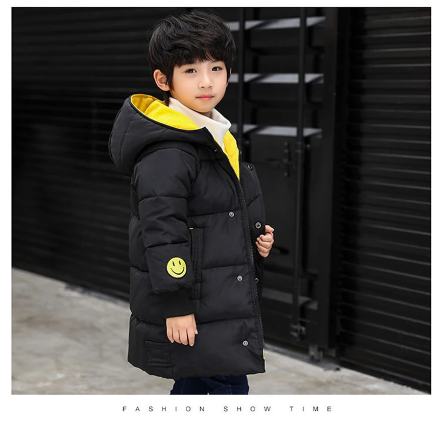 

2019 New Autumn&winter fashion Children Cotton coats Kids long Outwear boys Smiley coat Children's winter jacket
