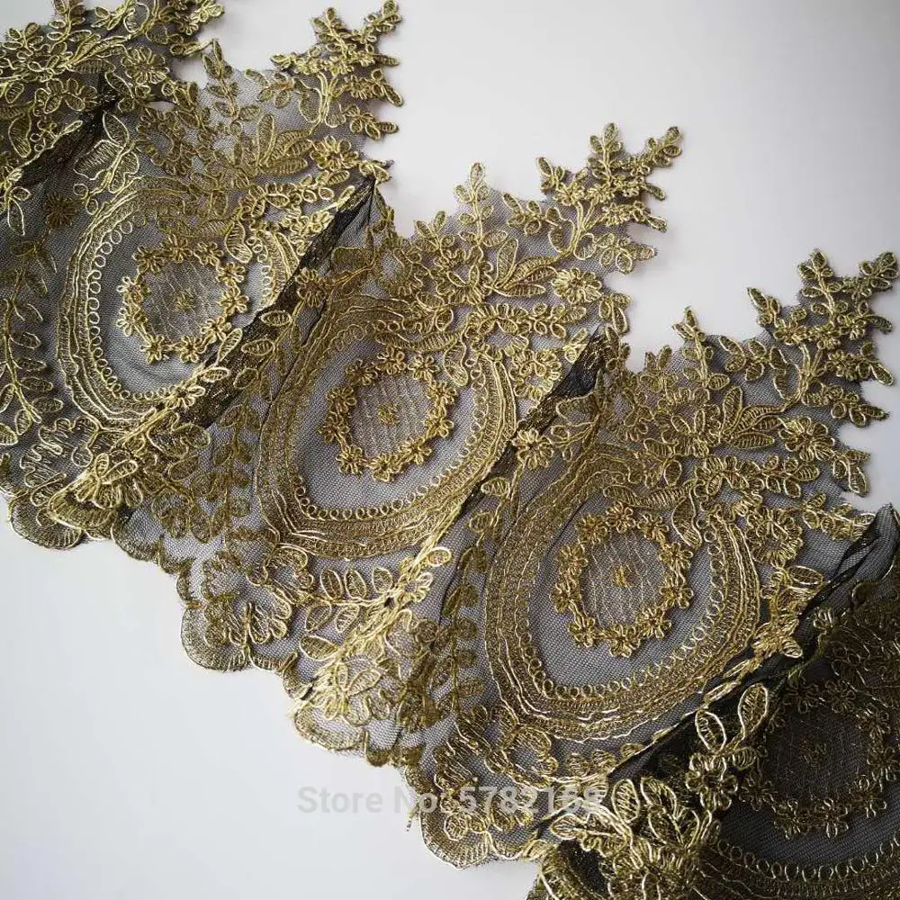 Light Gold Silver Mesh Lace Trim Embroidery Lace Fabric 1Yard/30cm