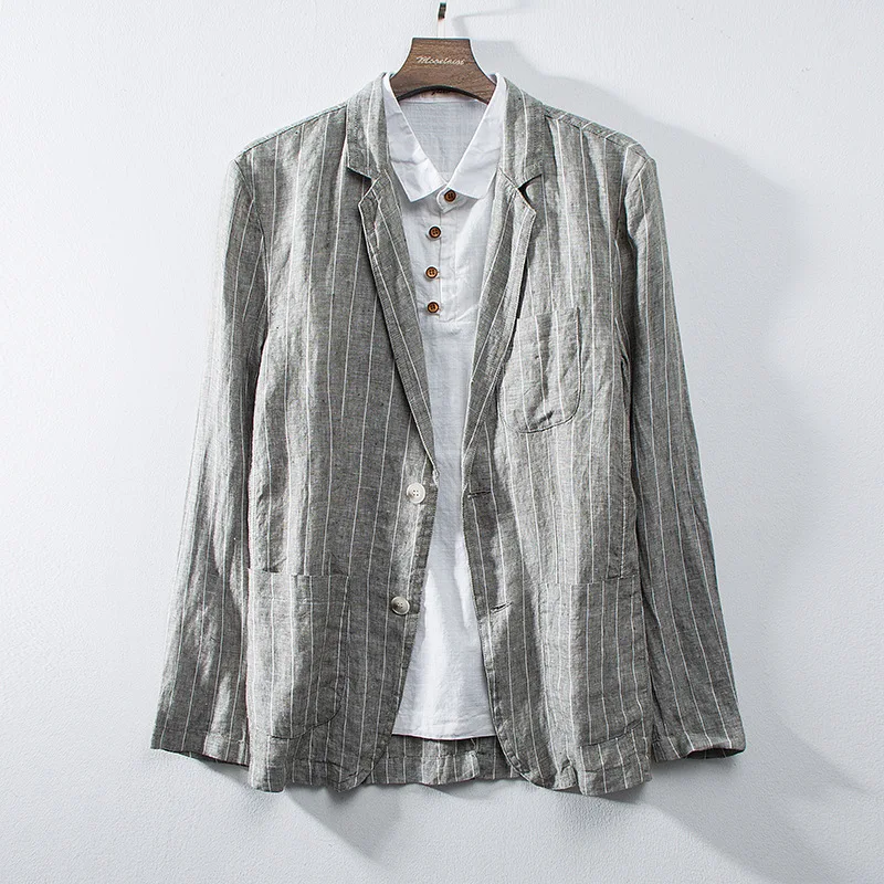 

Japanese-style Flax Suit Men's Autumn Thin Pattern Casual Suit Men's Long-sleeved Coat Loose And Plus-sized Men'S Wear