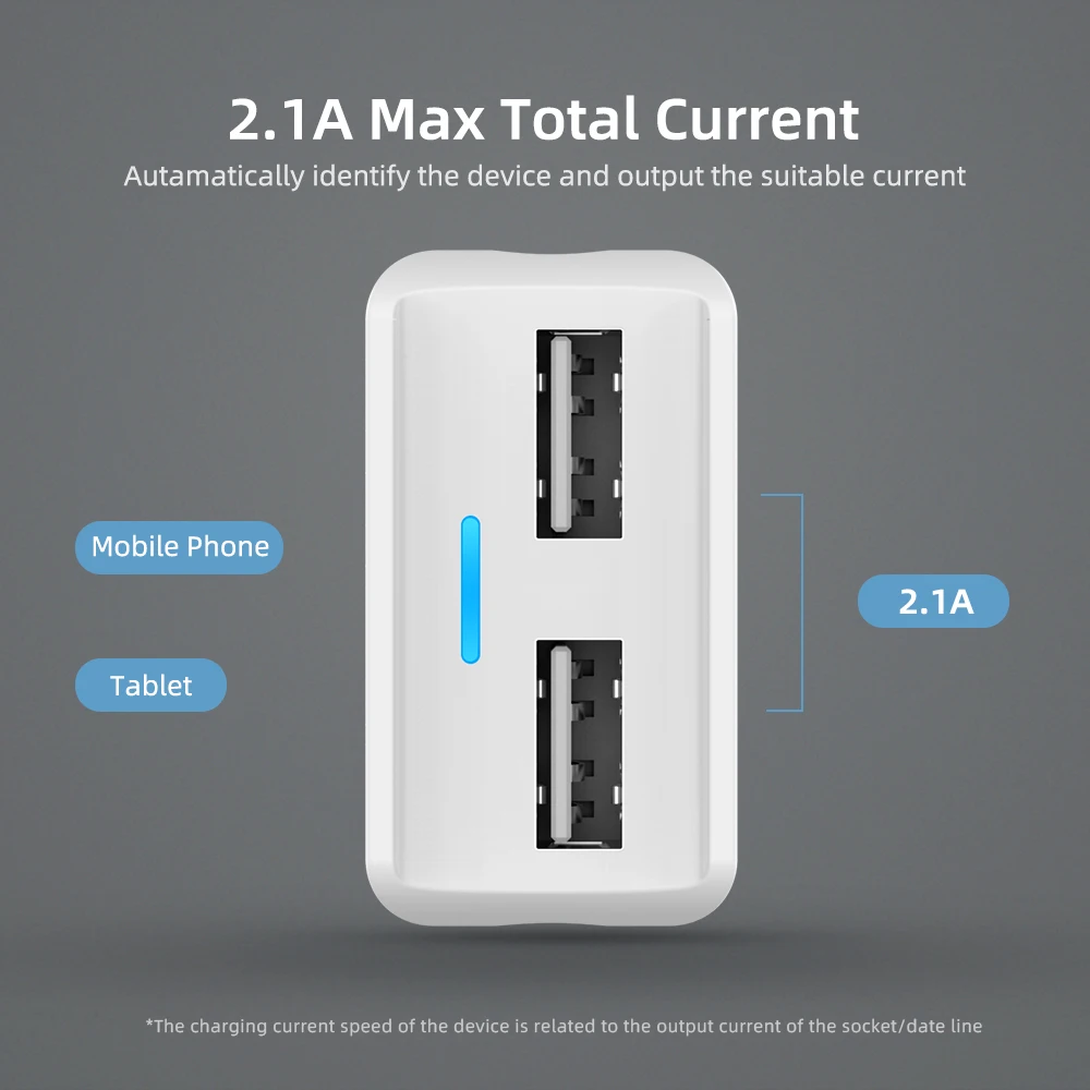 Портативный Dual USB Автомобильное зарядное устройство 5V 2.1A для iPhone X 8 7 6 EU/US/UK
