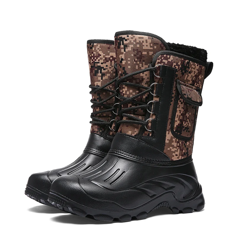 Зимняя мужская обувь для дождливой погоды, резиновые сапоги, Нескользящие, водонепроницаемые, с мехом, плюшевые, теплые, мужские, повседневные, до середины икры, теплые, пушистые, рабочие сапоги для рыбалки