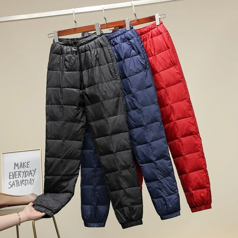

2019 New Arrival Winter Women Down Pants Elastic High Waist Slim White duck down Pants Windproof Female Thick Warm Trousers