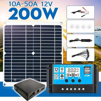 

Solar Panel Dual USB 200W 12V Monocrystaline Solar Cells Solar Panel 10/20/30/40/50A Controller for Car Yacht Battery Charger