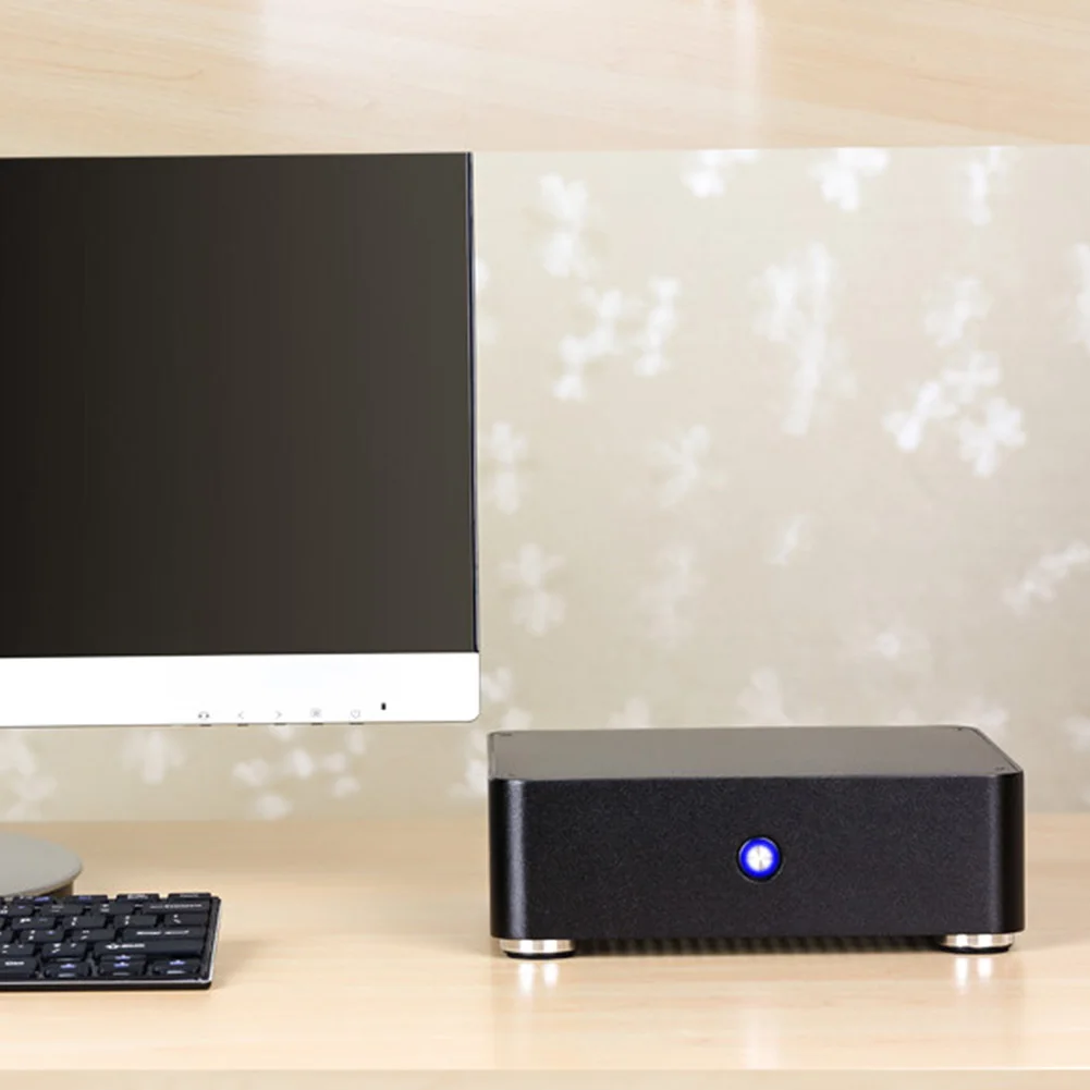 E-H60 алюминиевый сплав без источника питания горизонтальный мини ITX чехол для компьютера тонкий домашний шасси для HTPC аудио охлаждения практичный - Color: Black