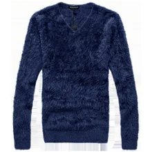 Новинка, тонкий вязаный мужской свитер с v-образным вырезом, мохер, осенняя и зимняя меховая Теплая мужская одежда