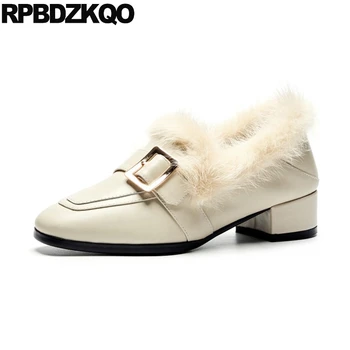 

casual block thick fur genuine leather square toe metal 2019 ladies low heels shoes chunky fashion size 4 34 luxury pumps korean