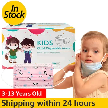 

50Pcs Kids Child Disposable Cartoon Mouth Mask 3 Layer Breathable Children's Non Wovens Mask Thick Warm Face Earloop Mask