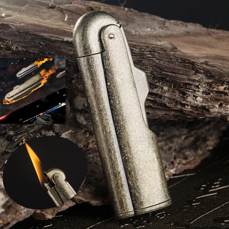 

Retro Gasoline Flint Lighter Firewheel Trenches Pure Copper Cigarette Petrol Lighter Free Fire Inflated Metal Gadgets For Men