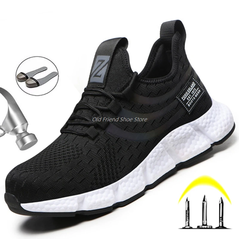 Botas de trabajo para hombre, zapatos de seguridad con punta de acero, zapatillas de trabajo transpirables, calzado protector antiperforación, 2021