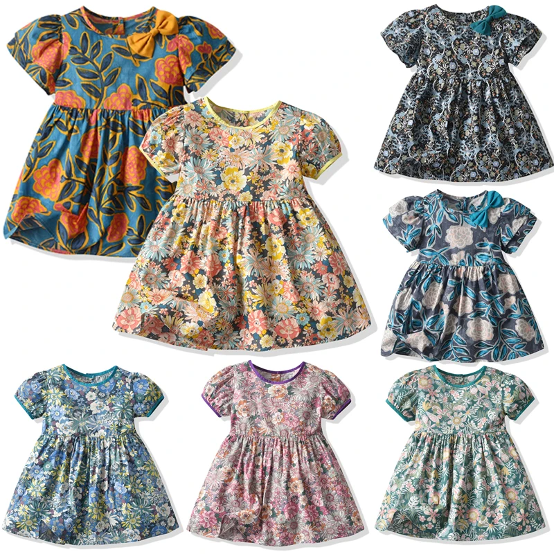 Summer Toddler Kids Baby Girls Dresses Children Ruffles Short Sleeve Daisy Print Button Cotton Linen Sweet Princess Dress | Детская