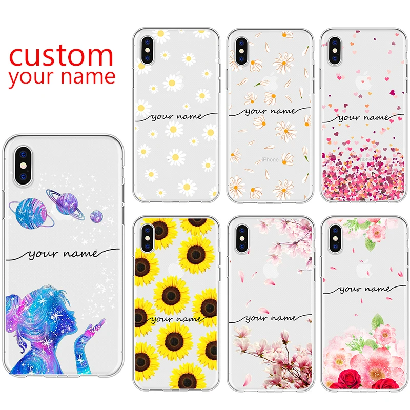

Personalized Custom Name Daisy Rose Flower Soft Clear Phone Case For iPhone 6 6S 7 8 Plus X XS max Huaiwei P10 P20 P30