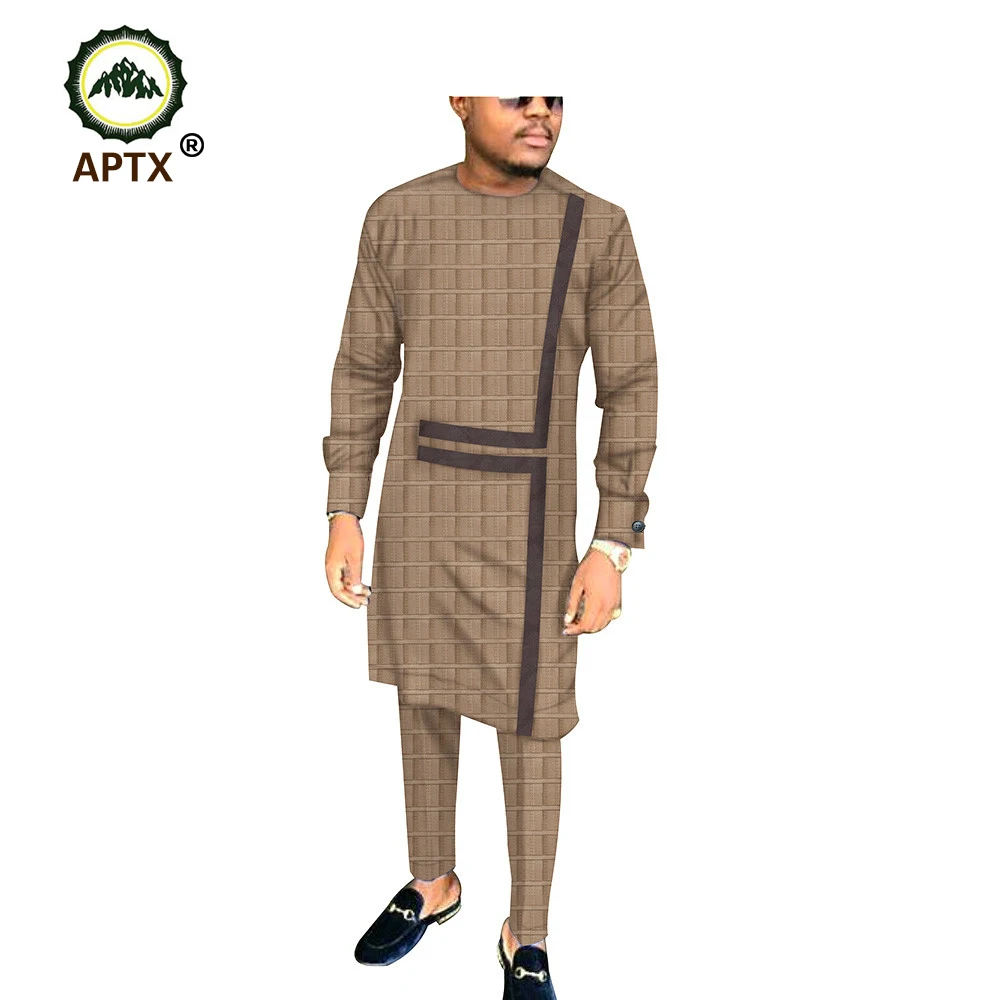 APTX жаккардовый хлопковый мусульманский костюм для мужчин, Длинный топ с длинными рукавами+ узкие брюки, мужской повседневный костюм T1916002 - Цвет: 1