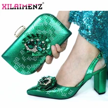 Новейшая зеленая свадебная сумочка-клатч, итальянский комплект из женской обуви и сумочки, вечерние туфли и сумочка в нигерийском стиле