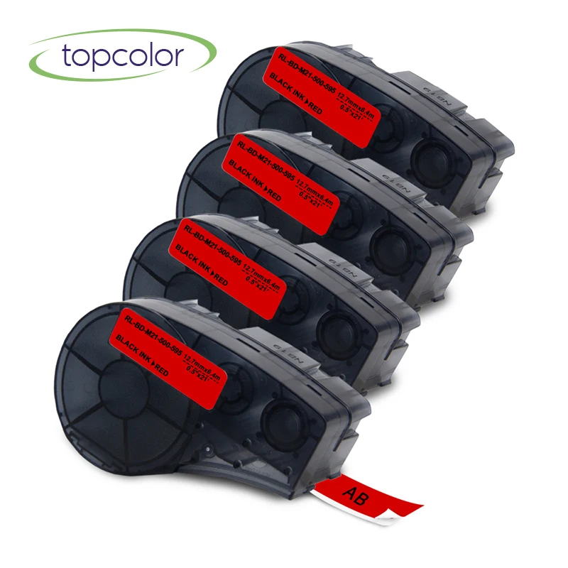 

Topcolor M21-500-595-RD Label Maker Suitable for Brady BMP21-Plus ID PAL Labpal Label Printer Vinyl 12.7mm Label Tapes 4pcs