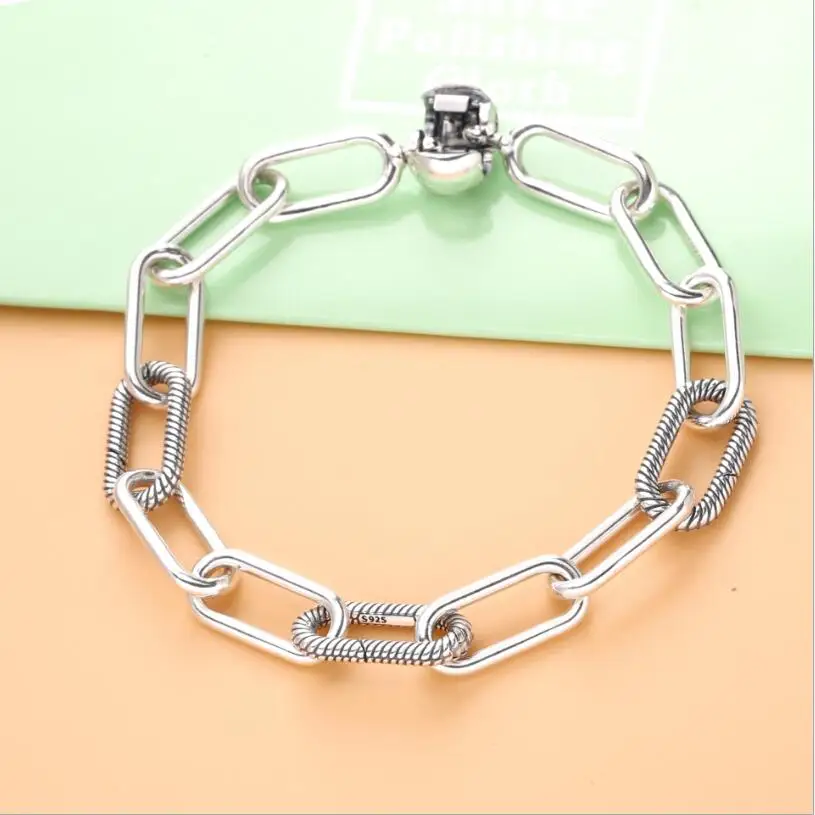 925 Sterling Silver pan   Bracelet Me Link Snake Chain Pattern Circular Clasp Bangle Fit Women Bead Charm Fashion Jewelry rttooas turkish lucky evil eye bracelets women blue miyuki charm bracelet pulseras mujer 2020 fashion jewelry handmade loom bead