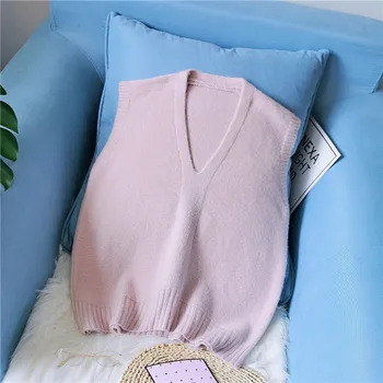 

Plus Size Spring Alpaca Sweaters Vest Sleeveless 2020 Blue Pink Khaki Embroidered V Neck Wool Female Top Wear Pullovers