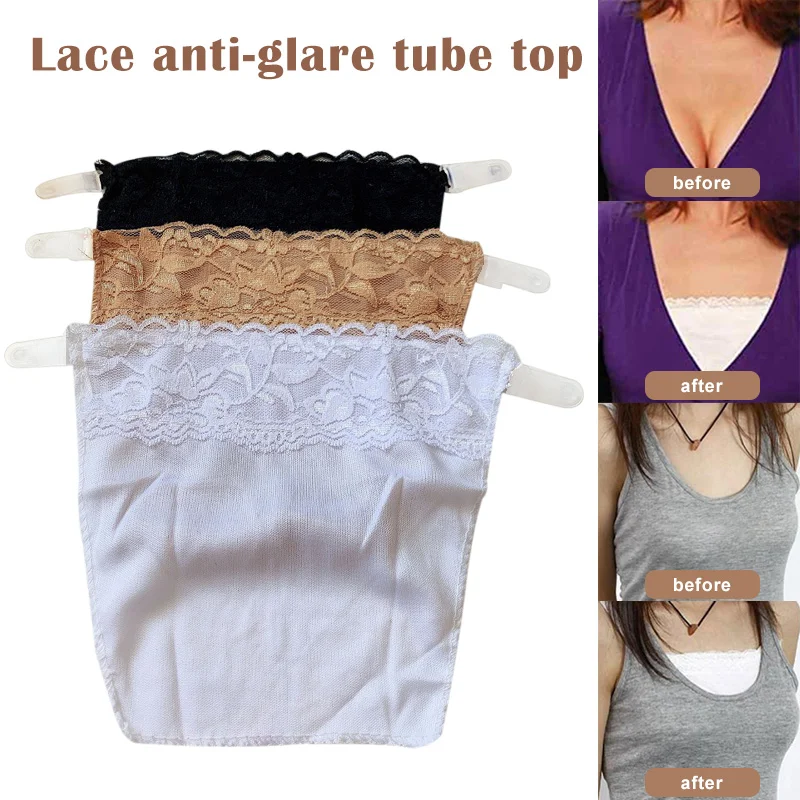 

3 Pcs Cleavage Safe Snap-On Mock Camisole Lace Breathable Stretchy for Women TY66