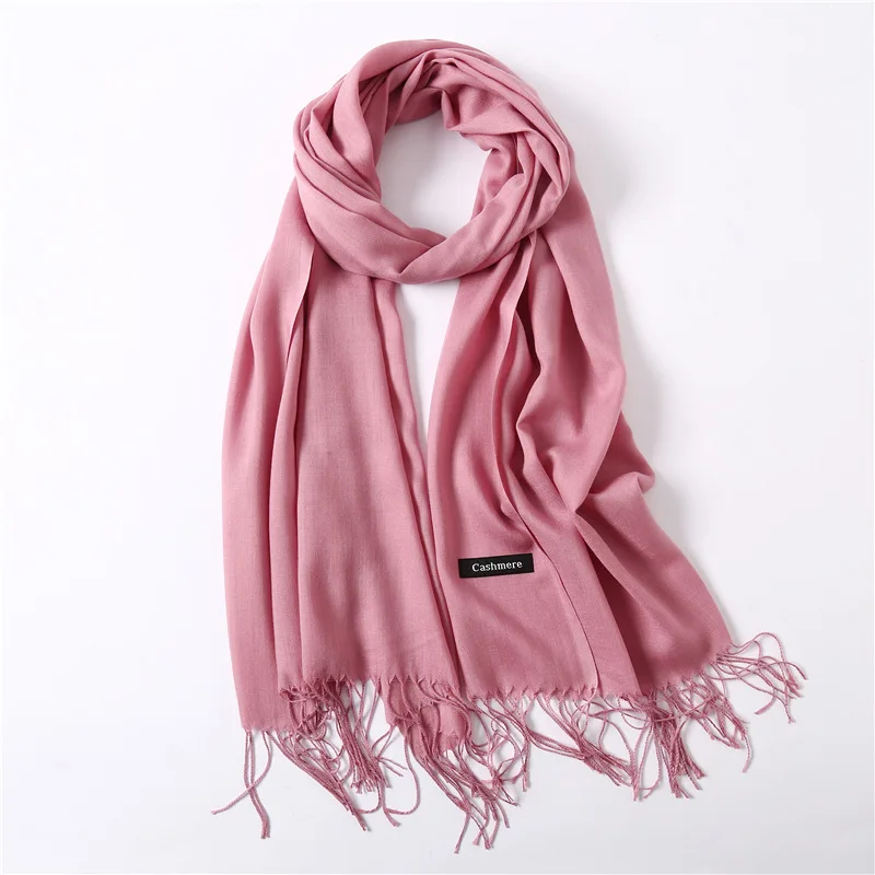 Однотонный красный розовый тонкий зимний шарф для дамские шали и обертывания пашмины бандана шейные шарфы Хиджаб Женский Палантин из фуляра - Цвет: WJ 15
