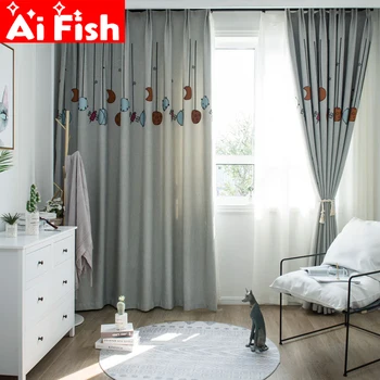 

Outer Space Planet Curtain Embroidery Children's Curtain Boy Living Room Shading Cartoon Curtain White Tulle Cortinas X067-4