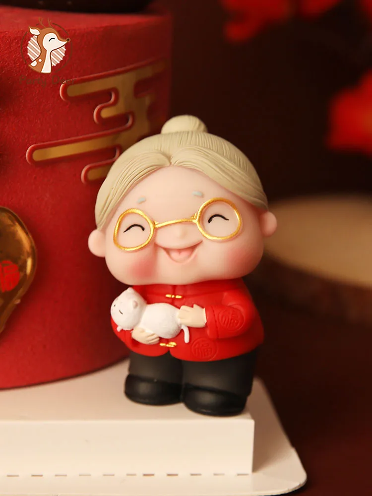 Longlife Old man teapot Grandpa cat Grandma Cake Topper Longevity Birthday Party Decoration Blessing Baking Supplies Desser