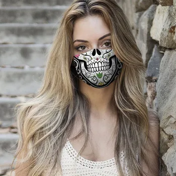 

Mascarilla Halloween Print Cotton Face Mask Adult Adjustable Pm2.5 Activated Carbon Mouth Mask Anti-spitting Mouth Caps Washable