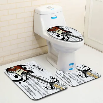 

Bath Mats 3PCS Set Anti Slip Shower Pad Toilet Pedestal Rug Absorbent Toilet Carpet Toilet Seat Cover