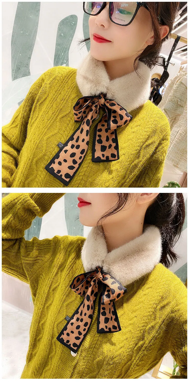 Зимний шарф в клетку с принтом, меховой воротник, шарф, женский зимний плюшевый шарф, корейская мода, искусственный мех кролика, сохраняет тепло