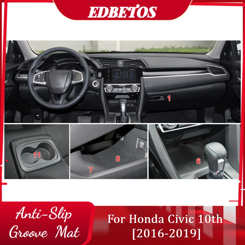 For Honda Civic 10 10th Gen FC FC1 FC2 FC5 Accessories 2016-2019 Interior Cup Holder Inserts,Center Console Liner Mats