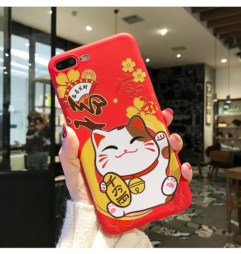 Чехол для iPhone 11 pro Max Lucky Cat, милая задняя крышка для iPhone 11 X XS Max XR 6 7 8plus Maneki Neko Shell+ подвеска - Цвет: Only case