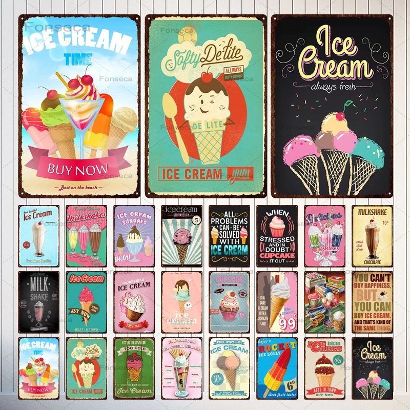 Десертный металлический знак Icecream винтажный жестяной постер металлическая
