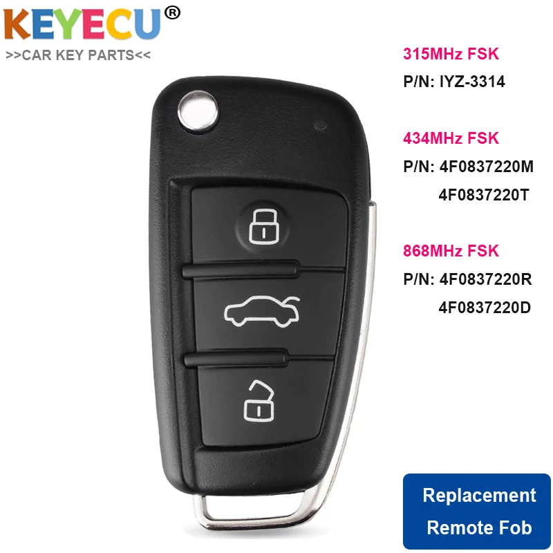 KEYECU флип дистанционный ключ автомобиля для Audi A6 S6 Q7 2004-2015 Fob 3 кнопки-8E чип-IYZ 3314 /