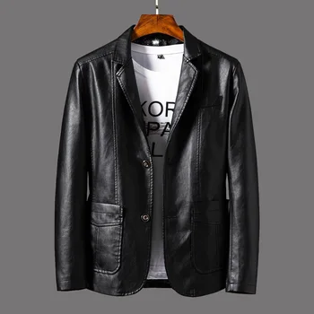 

Faux Leather Suit Jacket Men Slim Fit Short Coat Spring Autumn Fashion Streetwear Casual Blazer Jackets Male Outerwear MY164