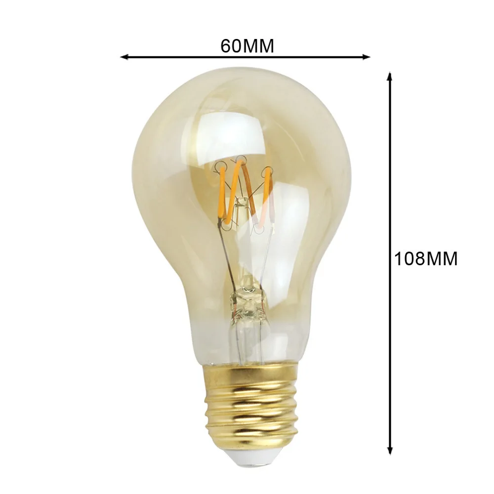 A60 лампа Эдисона светодиодный мягкая нить 2 Вт антикварная лампа ретро ощущение E27 A19 декоративная лампа накаливания