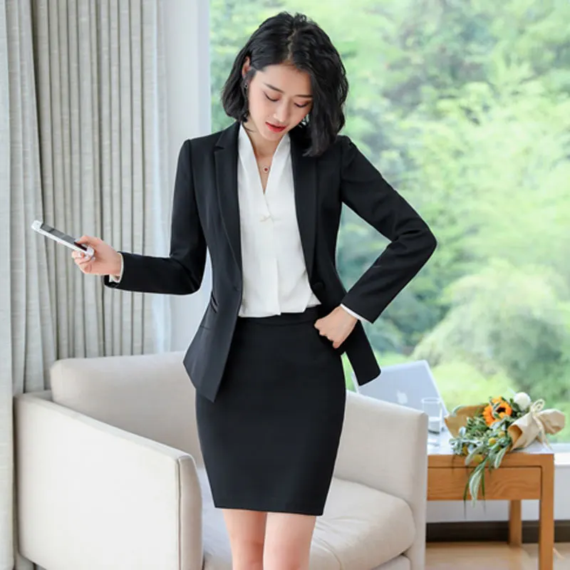 New Spring and Autumn 2 Pieces Formal business Suit women Work Wear Solid color for women Office Lady uniform OL style