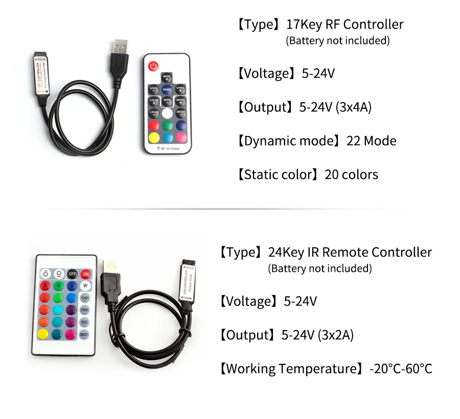 Светодиодная лента 5 12 24 В вольт rgb-контроллер USB IR RF пульт дистанционного управления 5 в 12 В 24 в USB Светодиодная лента 3 17 24 ключ удаленный беспроводной контроллер