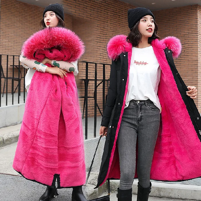 

2019 Winter New Style Korean-style Long over-the-Knee Loose-Fit Waist Hugging Slimming Pike Fur Clothing down Jacket Cotton-padd