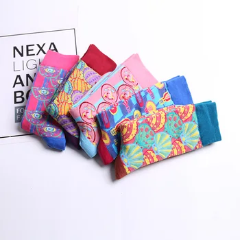 

Socks Women Set 5 Pairs Cool Embroidery High Quality Personalined Slarpetki Worm Socks Women Casual Fashion Medias Mujur Algodon