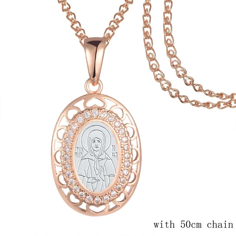 FJ Wo Мужская подвеска из 585 розового золота с прозрачным кубическим цирконием, овальная подвеска, ожерелье - Окраска металла: pendant with chain
