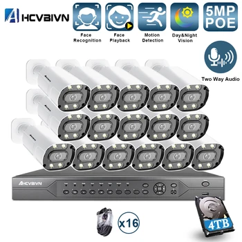 

H.265 16CH 5MP HD POE NVR Kit CCTV System IR Outdoor Two Way Audio AI IP Camera P2P Video Security Surveillance Set 4TB HDD