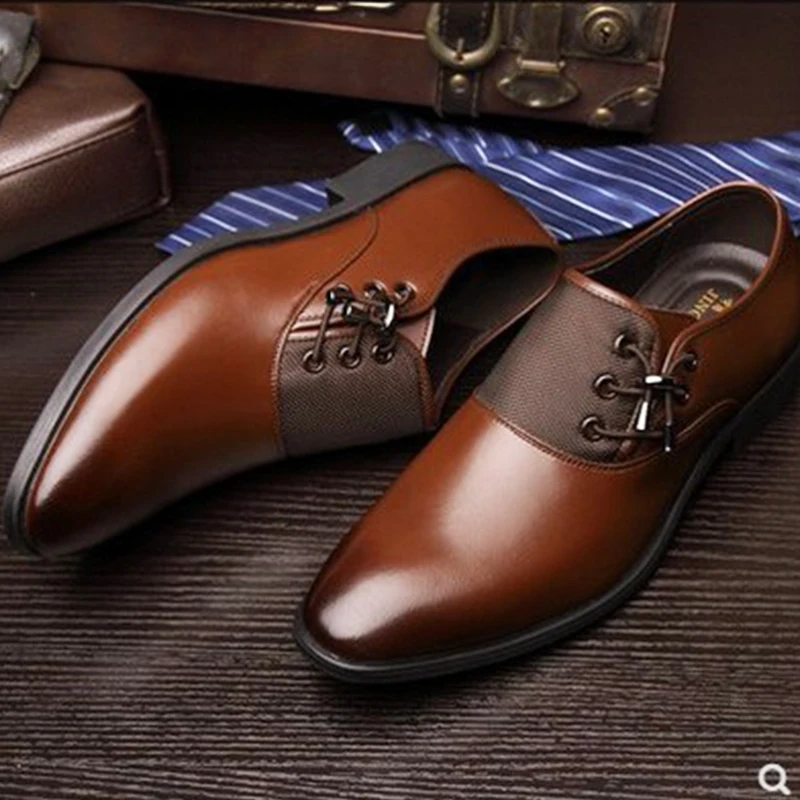 

Retro Men leather shoes fashion pointed toe gradual change color male casual shoes Wedding Business Office Formal Shoes