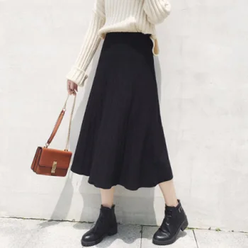 

Knitting skirts womens2019 autumn and winter Korean version of pleated skirt high waist A word skirt twist midi skirt