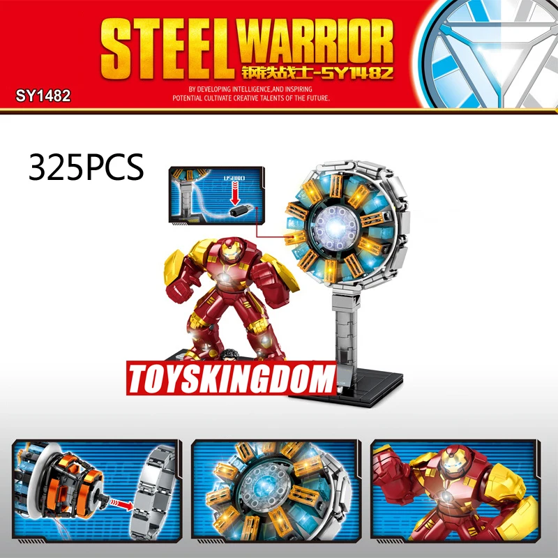 

Ironman ARC-REACTOR model building block avenger mk44 Hulkbuster Tony Stark figures brick toy WITH light collection for boy gift