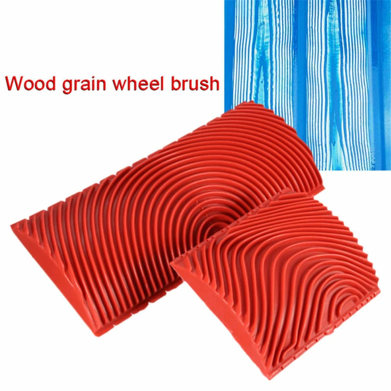 Ofertas Especiales Rodillo de pintura de grano de madera y goma roja, herramienta de pintura de grano de madera, patrón para el hogar, bricolaje, Textura De La Pared, 2 uds. Yyp13ywW0