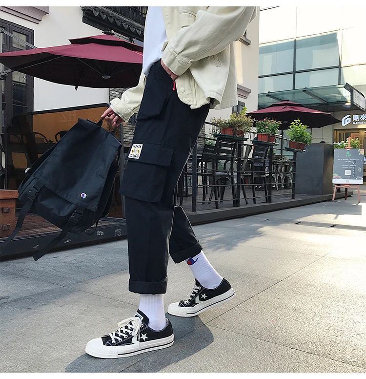 Liketkit Men's Vintage Cargo Pants Male Hip Hop Khaki Pockets Joggers Pants Male Korean Fashion Sweatpants Winter Overalls