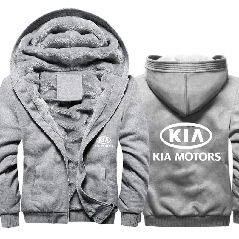 Мужские толстовки с логотипом KIA Car, мужская куртка с капюшоном, повседневные зимние плотные теплые флисовые хлопковые куртки на молнии, мужские спортивные костюмы