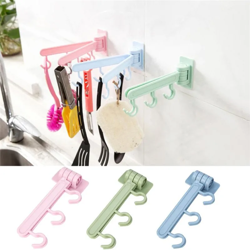 

2 Sides Foldable Sticky Wall Hanging Hook Folding Self Adhesive Towel Clothes Hanger 6 Hooks Rotating Space Saving Racks #B15