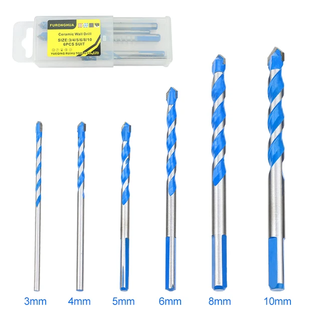 GUSIWU 5pcs 6pcs 7pcs Triangular-Overlord Handle Multifunctional Drill Bit Set Tungsten Steel Concrete Ceramic Drill Twist Drill 6pcs