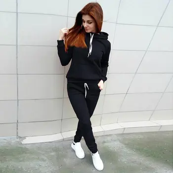

2018 Spring Casual Fashion Women Tracksuits Loose Type Long Sleeves Hooded Fitness Pullovers & Pants Suit 3 Colors Women Suits