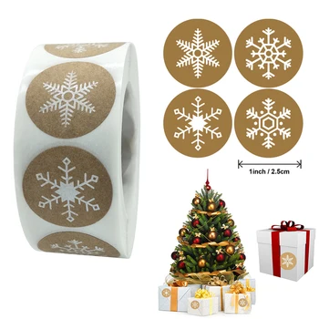 

500pcs 2.5cm Kraft Paper Snowflake Stickers Merry Christmas Gift Decoration Label Cute Stickers